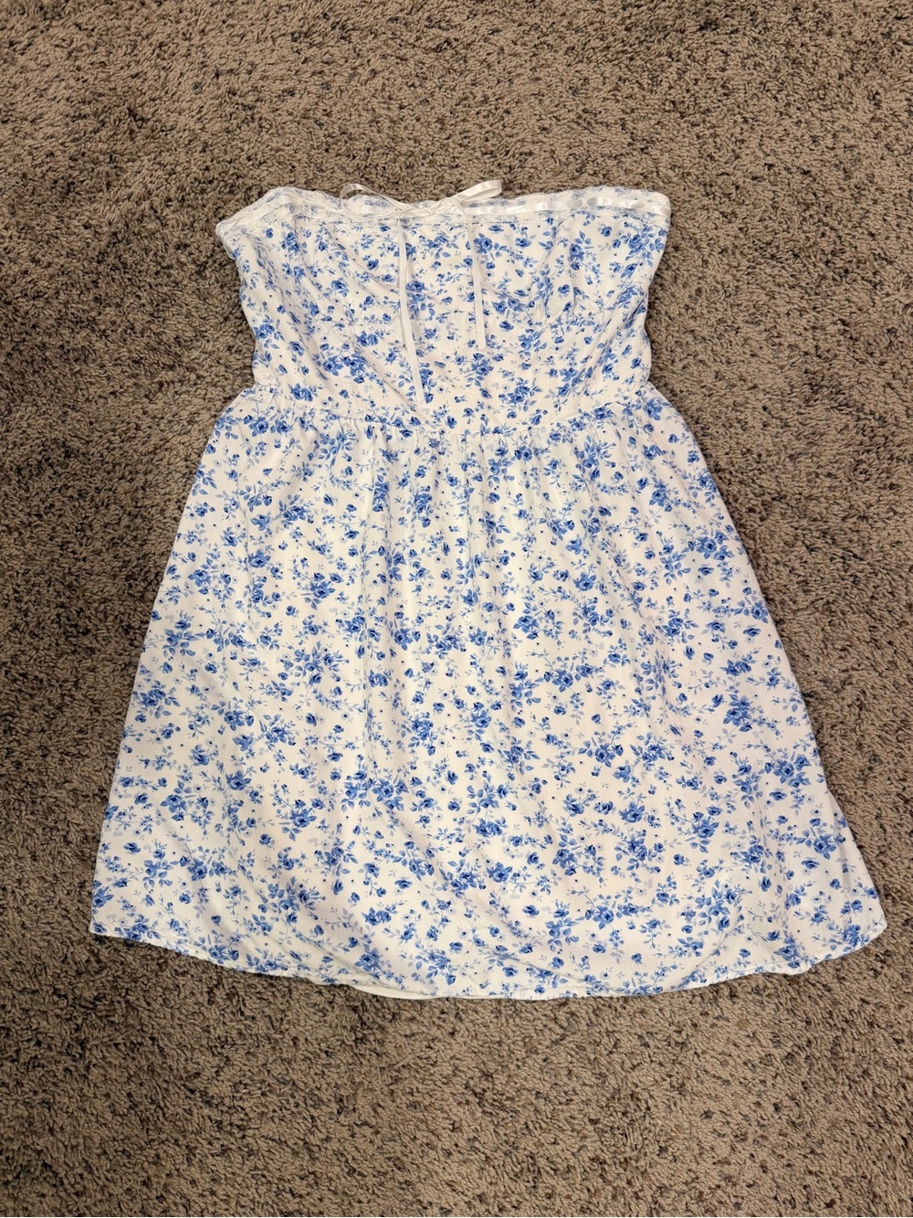 Aeropostale White Strapless Dress with Blue Floral Print